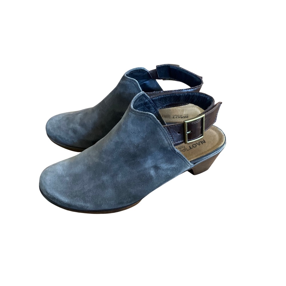 Naot Slingback Clog‎ Mules Women 39 Gray Suede Leather Strap Block Heel Comfort